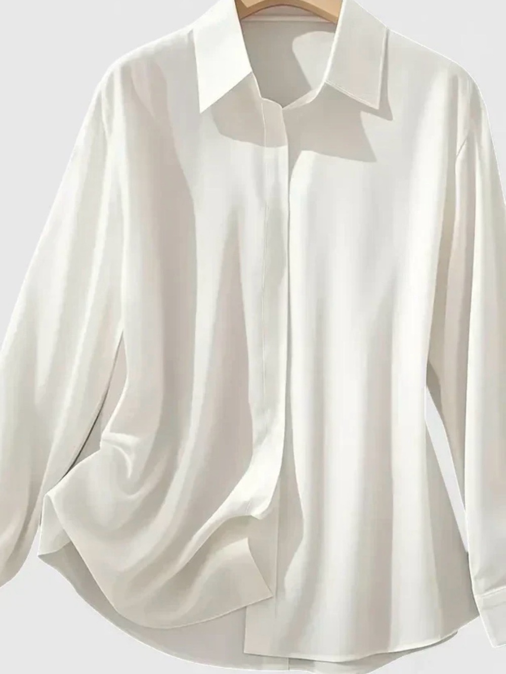 Hidden-Button Down Blouse | Fabric French Cuff | Versatile | Cream/White